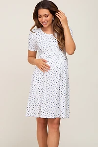 PinkBlush Womens Floral Smocked Short Sleeve Maternity Dress