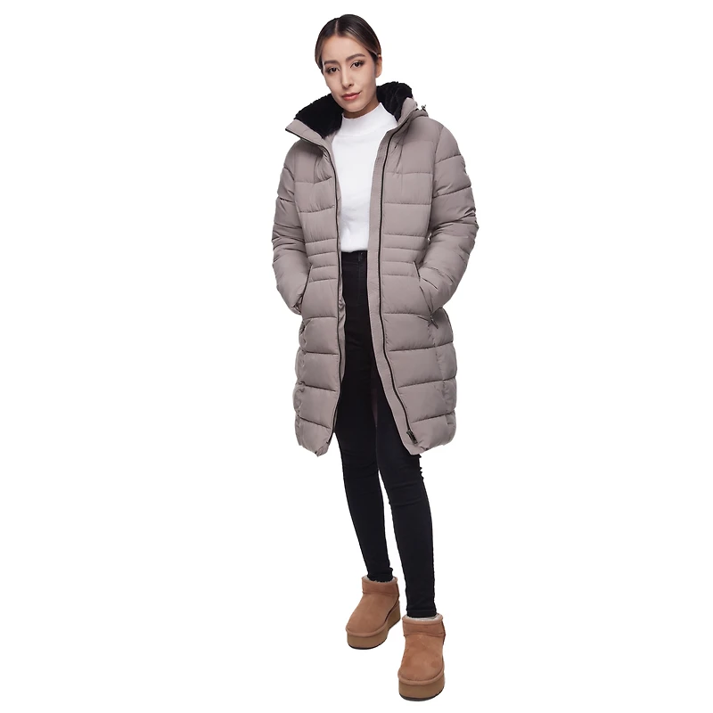 Rokka&Rolla Womens Long Heavyweight Puffer Jacket With Fleece-lined Hood