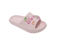 bebe Girl's EVA Slide Sandals with Strawberry Charms