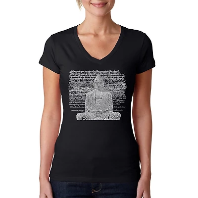 LA Pop Art Womens Word V-Neck T-Shirt - Zen Buddha