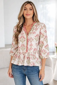 Threaded Pear Women's Aylin Sleeve Peplum Top Long