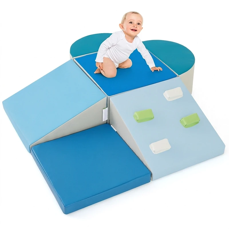 SUGIFT 6-Piece Soft Play Set for Toddlers with Climbing Triangle and Ramp Foam Blocks Ages 1+ As Pictures Shown