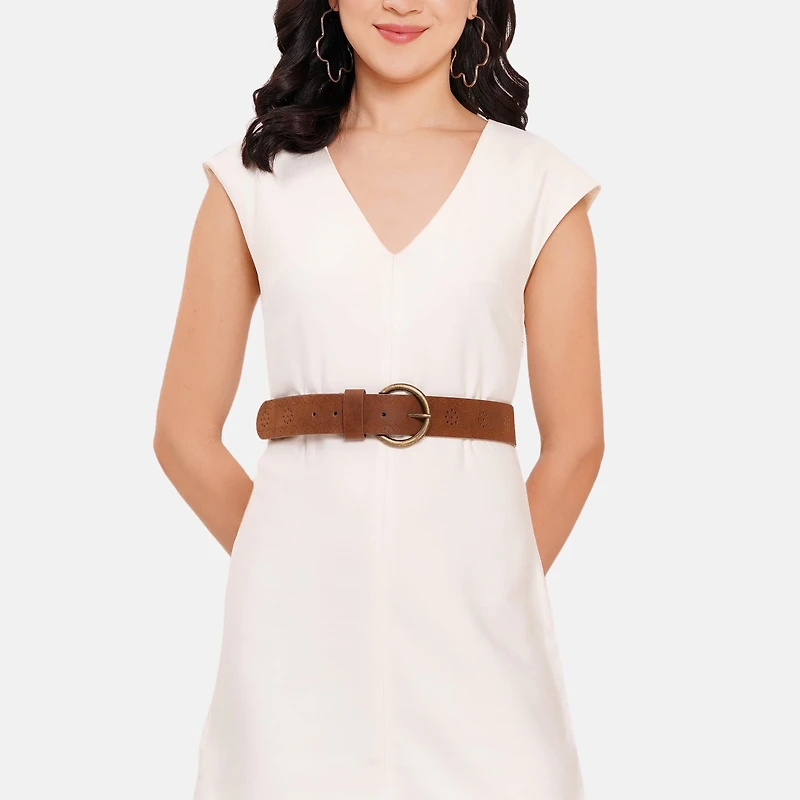 AGP PARIS Brown Round Buckle Women's Belt