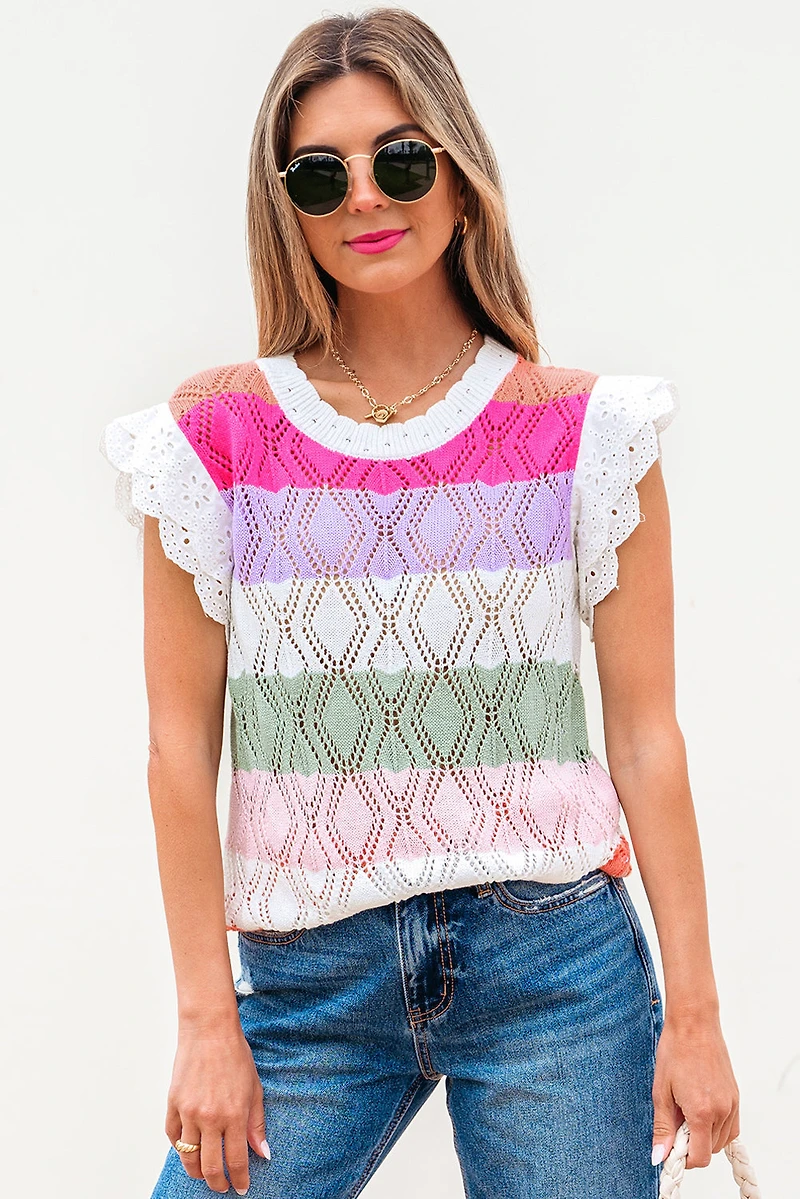 Threaded Pear Women's Alena Hollowed Knit Scallop Edge Sweater Vest