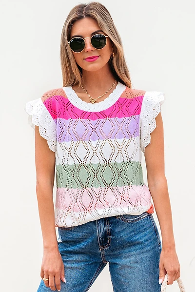 Threaded Pear Women's Alena Hollowed Knit Scallop Edge Sweater Vest
