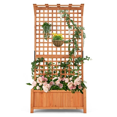 SlickBlue Wooden Planter Box with Trellis for Garden Vegetables Flowers