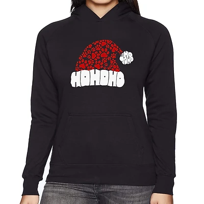 LA Pop Art Paw Print Santa Hat - Women's Word Hooded Sweatshirt