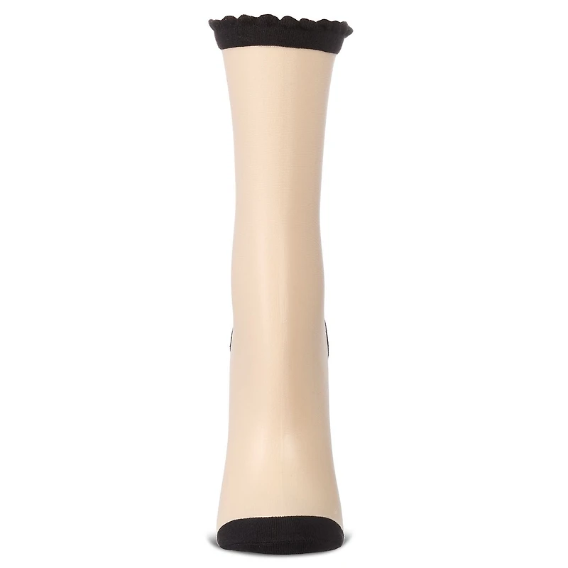 MeMoi Women's Triple Bow Back Sheer Crew Socks
