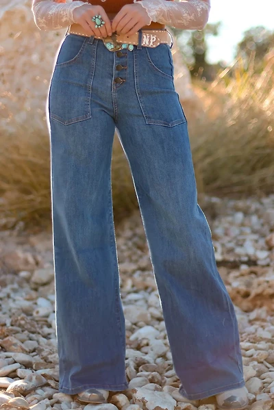 Threaded Pear Women's Aleah Waist Wide Leg Jeans