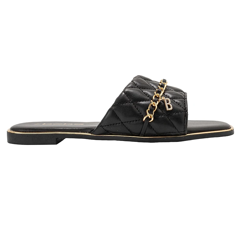 bebe Women's Quilted Slide Sandals with Chain Detail Slip On Flats