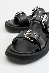 Forever & Always Womens Finezza Leather Two-Strap Sandals