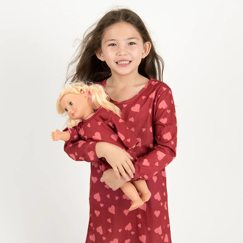 Leveret Girl & Doll Matching Valentine Hearts Long Sleeve Nightgown Set