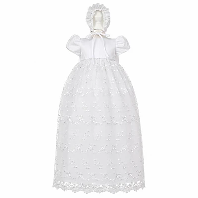 Laurenza's Baby Girls Heirloom Floral Lace Christening Gown with Bonnet