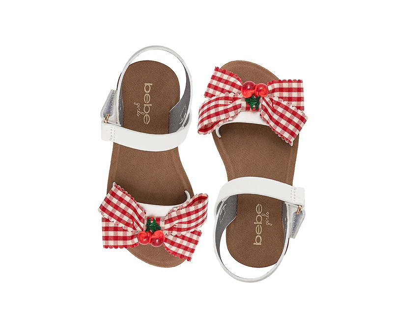 bebe Toddler Girl's Gingham Bow Sandals with Adjustable Ankle Strap