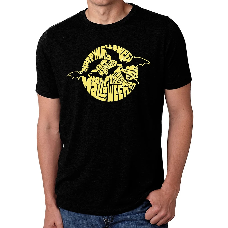 LA Pop Art Men's Cotton/Poly Blend Halloween Bats Word T-Shirt