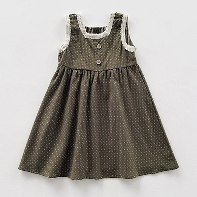MyKids-USA Girls Sleeveless Lace Trim Geometric Dots Summer Dress