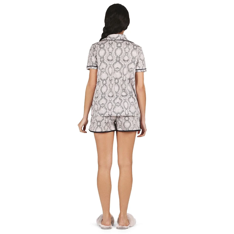 MeMoi Women's Snake Notch Collar Cotton Blend Pajama Set