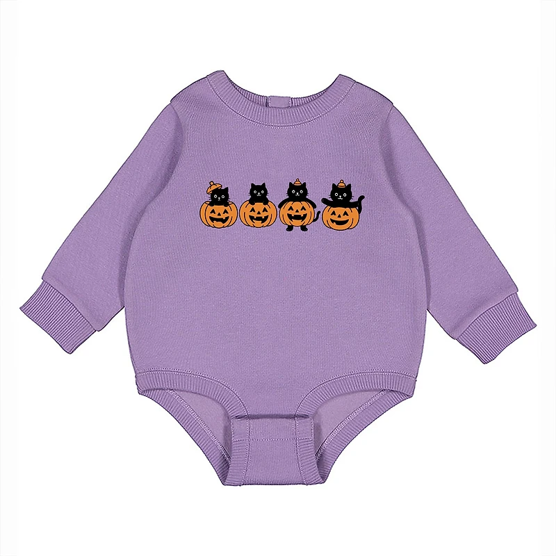 The Juniper Shop - Infant Fleece BodySuit Four Black Cats Pumpkins