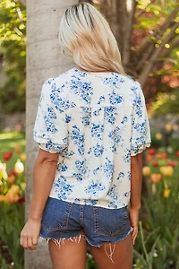 Threaded Pear Women's Lilianna Floral Buttoned Casual Top