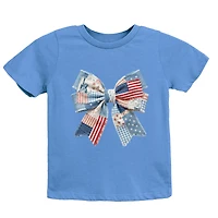 Patriotic Bow Faux Denim Patchwork - Youth Short Sleeve Graphic T-Shirt