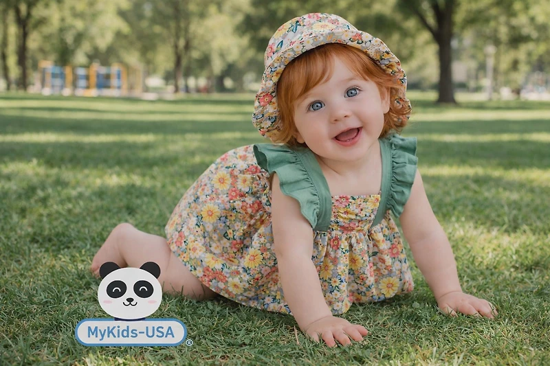 MyKids-USA Baby Girl Floral Dress with Butterfly Sleeves and Matching Hat