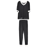 MeMoi Women's Contrast Trim Loose Fit Modal Short Sleeve and Pants Set