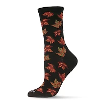 MeMoi Women's Autumn Falling Leaves Bamboo Blend Crew Socks