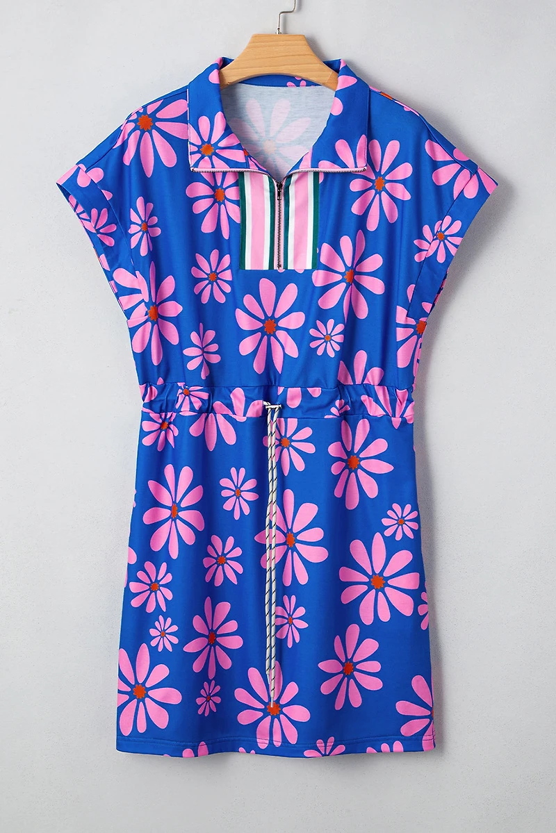 Threaded Pear Women's Elouise Floral Drawstring Waist Mini Dress