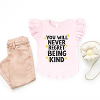 The Juniper Shop - Girl's Flutter Sleeve Graphic T-Shirt You Will Never Regret Being Kind Black