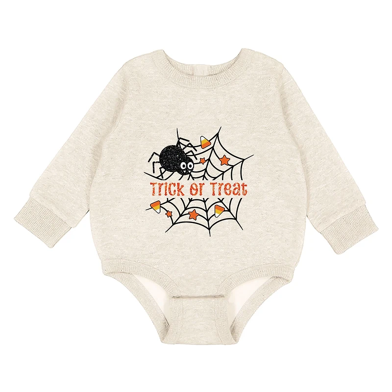 The Juniper Shop - Infant Fleece BodySuit Trick or Treat Spiderweb Glitter