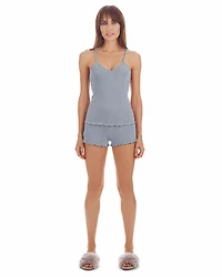 MeMoi Women's Ruffled Lettuce Edge Rib Tank Top and Short Set