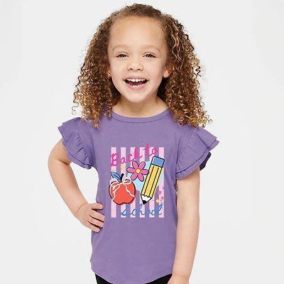 The Juniper Shop - Back To School Stripes Girl's Flutter Sleeve Graphic T-Shirt