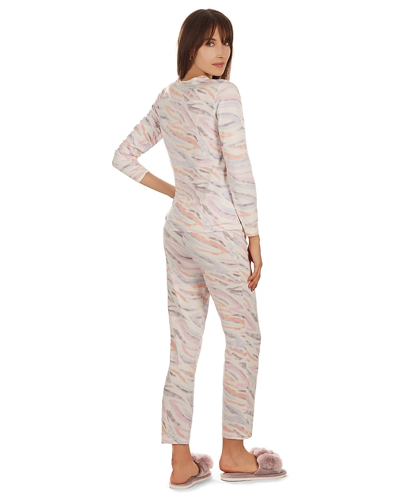 MeMoi Women's Pastel Zebra Long Sleeve Pajama Set