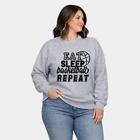 Simply Sage Market - Eat Basketball Sleep Repeat With Ball  Women's Plus Sized Graphic Sweatshirt