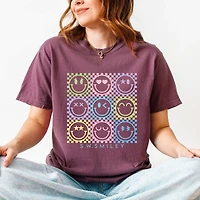 Simply Sage Market - S.W.Smiley Checkered Neon Women's Garment Dyed Graphic T-Shirt