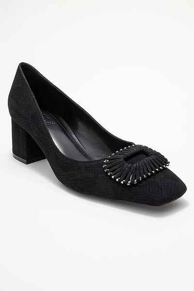 Prologue Shoes Womens Velora Buckle Square Toe Block Heel Pump