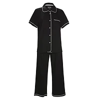 MeMoi Women's Notch Collar Capri Cotton Blend Pajama Set