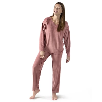 MeMoi Women's 2 Piece Velour V-Neck Sweatshirt Lounge Set