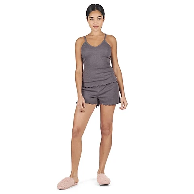 MeMoi Women's Ruffled Lettuce Edge Rib Tank Top and Short Set