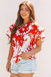 Threaded Pear Women's Zoya Tiered Ruffled Sleeve V Neck Blouse
