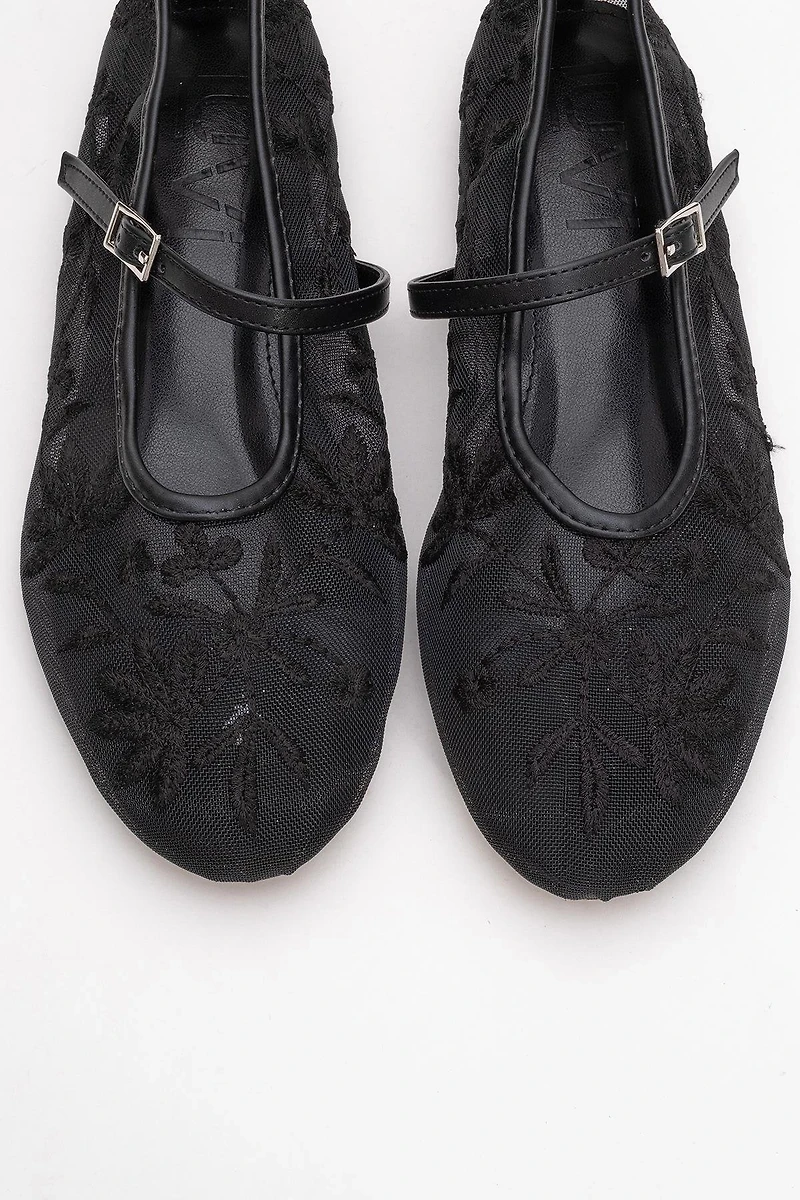 Prologue Shoes Womens Juny Mesh Floral Embroidery Ballet Flat