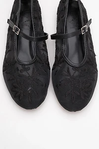 Prologue Shoes Womens Juny Mesh Floral Embroidery Ballet Flat