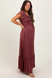 PinkBlush Womens Burgundy Smocked Top Woven Maternity Maxi Dress