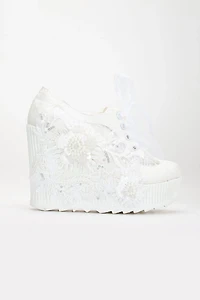 Forever & Always Womens Sheri Lace Bridal Platform Sneakers