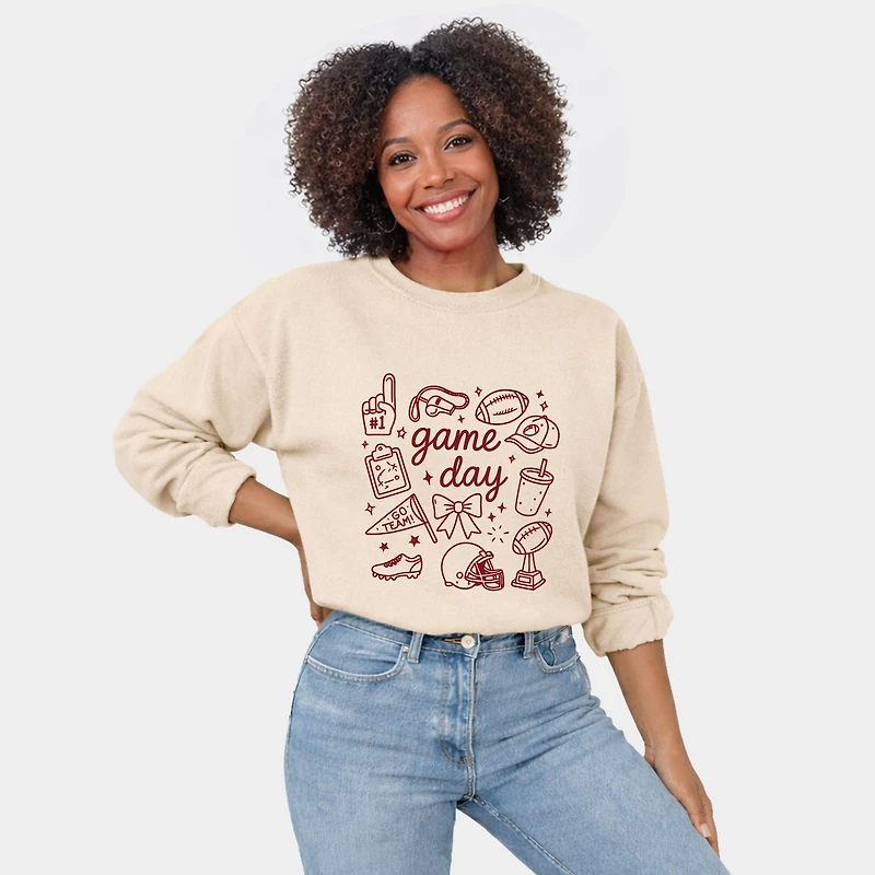 Simply Sage Market - Game Day Football Sketched Collage Women's Graphic Sweatshirt