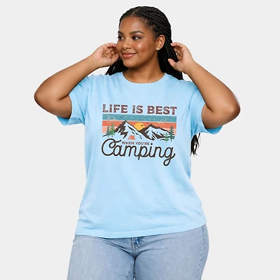 Simply Sage Market - Life Is Best When You're Camping Women's Plus Sized Garment Dyed Graphic T-Shirt