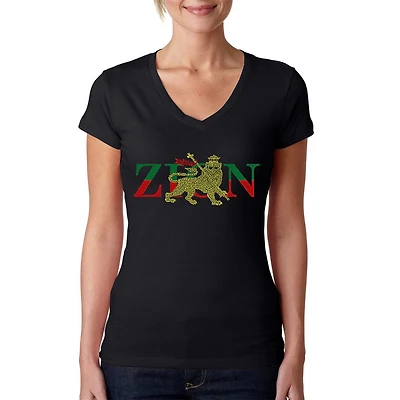LA Pop Art Womens Word V-Neck T-Shirt - Zion One Love