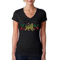 LA Pop Art Womens Word V-Neck T-Shirt - Zion One Love