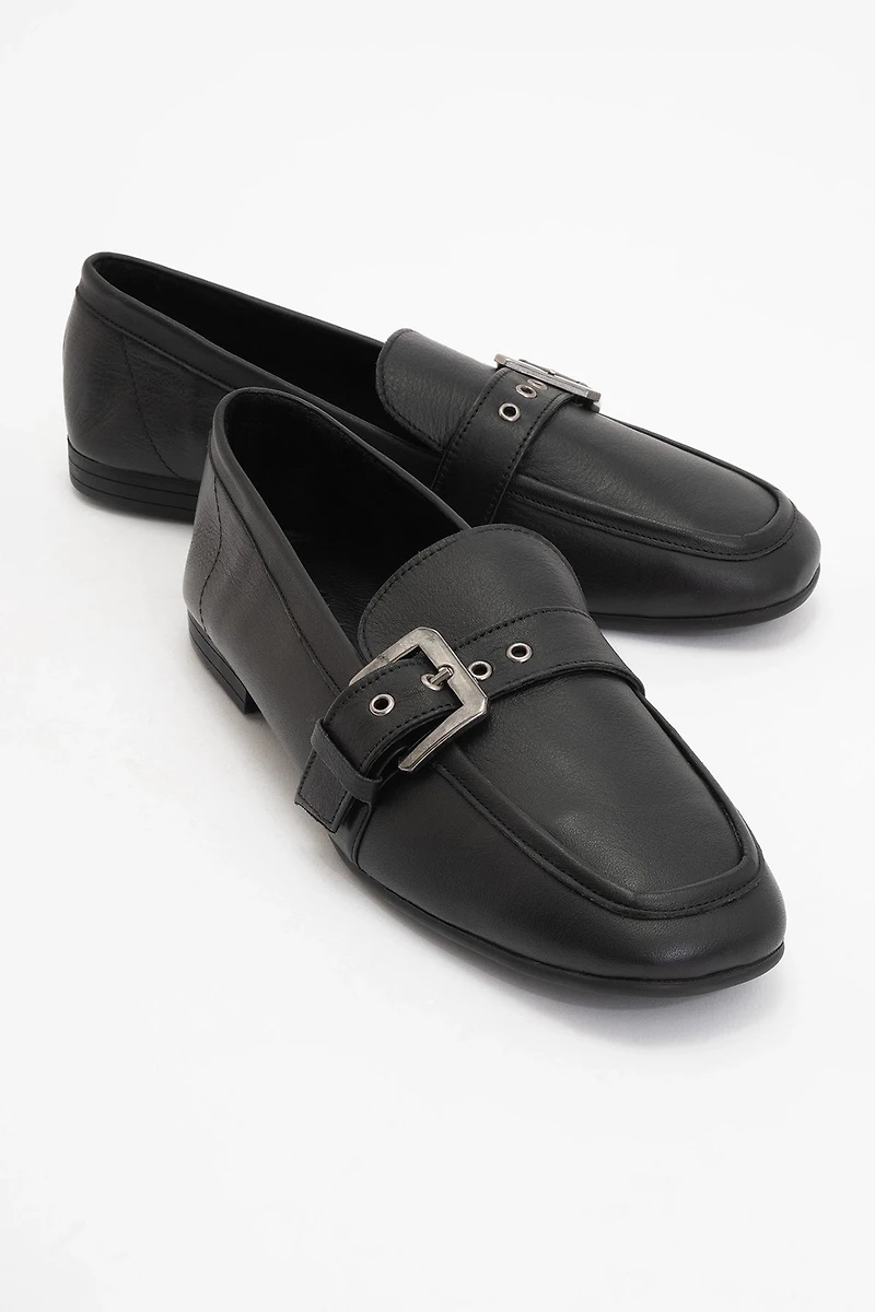 Forever & Always Womens Jade Leather Flat Loafers