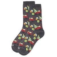 MeMoi Women's Red Wagon Holiday Crew Socks